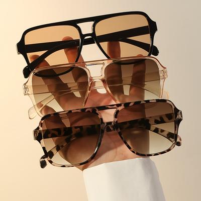 TEMU 3pcs Trendy Plastic Double Bridges Glasses With Leopard Decoration Glasses For Outdoor Vacation Travel And Daily Decoration