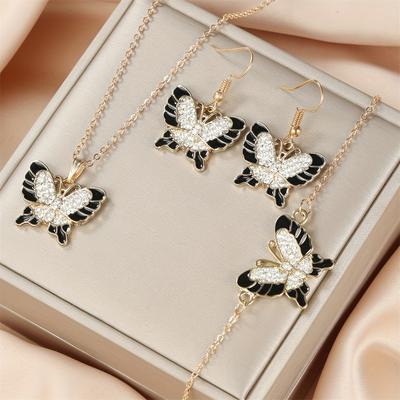 TEMU 4 Pieces Of Fashion Golden Butterflies, 1 Necklace, 1 Pair Of Earrings, 1 Bracelet, Women's Jewelry Set Festival Gift