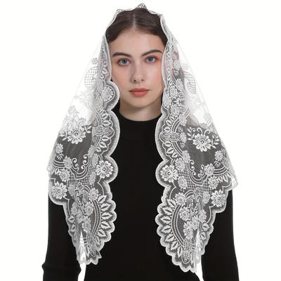 TEMU Flower Pattern Lace Veil Chapel Veil Spanish Mass Lace Mantilla Religious Scarf Church Wedding Veil