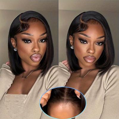 TEMU 250% Density Glueless Bob Wigs Human Hair Straight Human Hair Lace Front Wigs For Beginners 100% Glueless Wigs 13x4 Lace Closure Human Hair Wig For Women Pre Cut Lace Natural Color