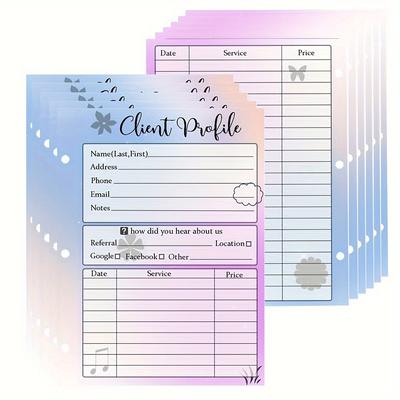 TEMU 20pcs Professional Client Profile Cards, 5.5x8.5 Inch, English Text - Stylist Binder Insert Cards With Space For Contact , Address, Date & Notes - Ideal For Nail Salons, Hair , Spas