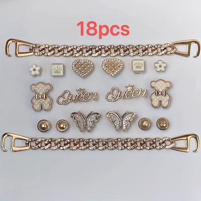 TEMU 18/16pcs White Decorative Accessories: Adorable Animal, Letter, Heart, Crown, And Waterfall Charm Set For Women's Shoes, Perfect For Parties And Gifts