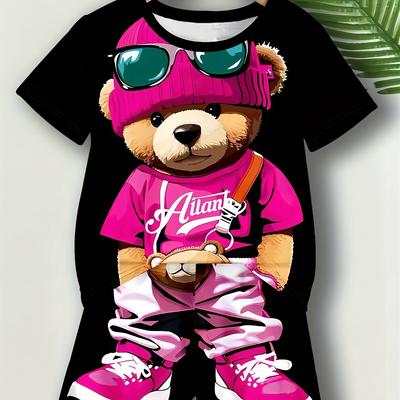 TEMU 2 Piece Girls' Digital Printed Bear Suit Top Shorts Set