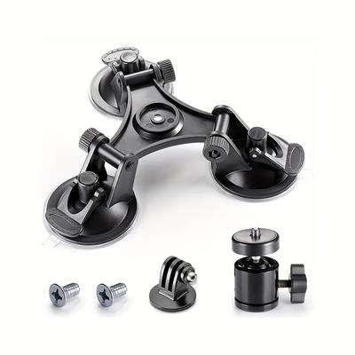 TEMU Triple Suction Cup Camera Mount With 360Â° Ball Head, Heavy Duty Car Window Dashboard Tripod For 360, Dji, Dslr, Mirrorless Cameras - Vehicle Holder Attachment Accessory, Plastic Material