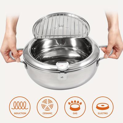 TEMU Deep Fryer Pot, Fryer Stainless Steel Frying Pot With Thermometer, Suitable For Kitchen French Fries, , Gas Stove Electromagnetic Stove Universal, Kitchen Cookware