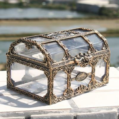 TEMU Retro Pirate With Lock-transparent Crystal Gemstone Box, Octagonal Plastic Desktop Decoration, Suitable For Home And Office