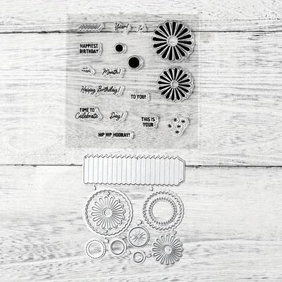 TEMU Round We Go Birthday Gifts Clear Stamp Cutting Dies Set Diy Scrapbooking Supplies Silicone Stamps Metal Dies Knife Mold For Cards Albums Crafts Decor