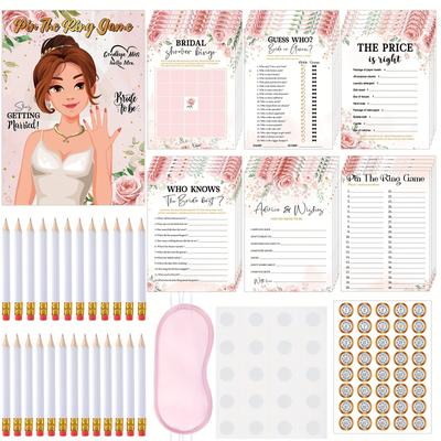 TEMU 280 Pcs Bridal Shower Game Set 5 Wedding Games Pin The Ring Game Include Pencils Cards Poster Stickers Eye Mask For Bride Groom Bachelorette Couples Engagement Party Supplies (rose)brand: