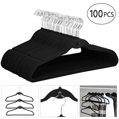 TEMU 100 Pack Cascading Non Slip Velvet Hangers Standard Felt Suit Hangers 360 Swivel Hook Space Saving Black