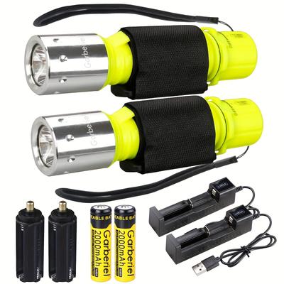 TEMU 2pack Diving Flashlight With Rechargeable 18650 Battery And Usb Charger, 3modes Super Bright Underwater Diving Flashlight For Snorkeling/caving/outdoor Activities (rotary Switch)