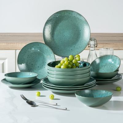 TEMU Reactive Glaze Dinner Sets, Stoneware Vintage Look Green Dinnerware Tableware, 16 Pieces Dinner Service Set For 4, Include Dinner Plate, Dessert Plate, Pasta Bowl And Cereal Bowl