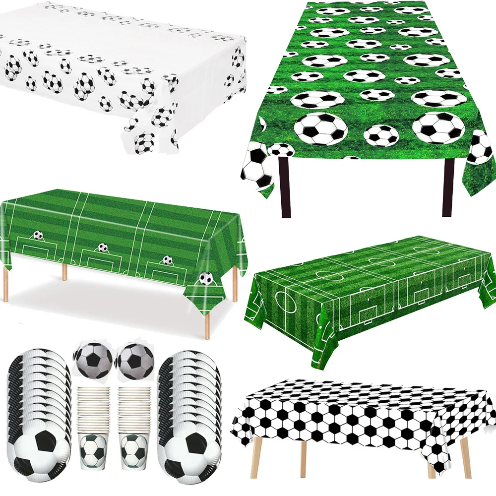 Fußball Thema Einweg Kunststoff Tischdecken Fußball Muster Geschirr Teller Tassen Servietten Jungen Geburtstag Party Decor Liefert Image