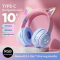 Flash Light Pink Cute Cat Ear Cuffie Auricolari Bluetooth senza fili Over-ear Cuffie pieghevoli con cancellazione del rumore Auricolari regalo per ragazza