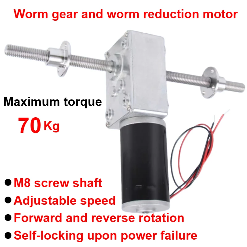 DC12V 24V DC Schneckengetriebemotor mit selbstsichernder einstellbarer Geschwindigkeit und umkehrbarer M8-Doppelwelle mit Fanggeschwindigkeit 12 bis 470 U/min Image
