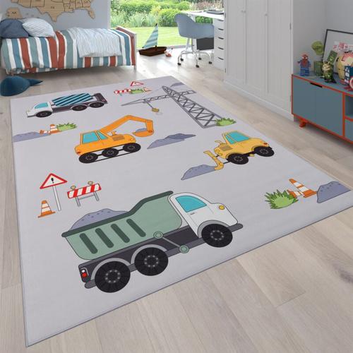 Teppich Kinderzimmer Kinderteppich Spielteppich Rutschfest Grau Creme 120x160 cm - Paco Home