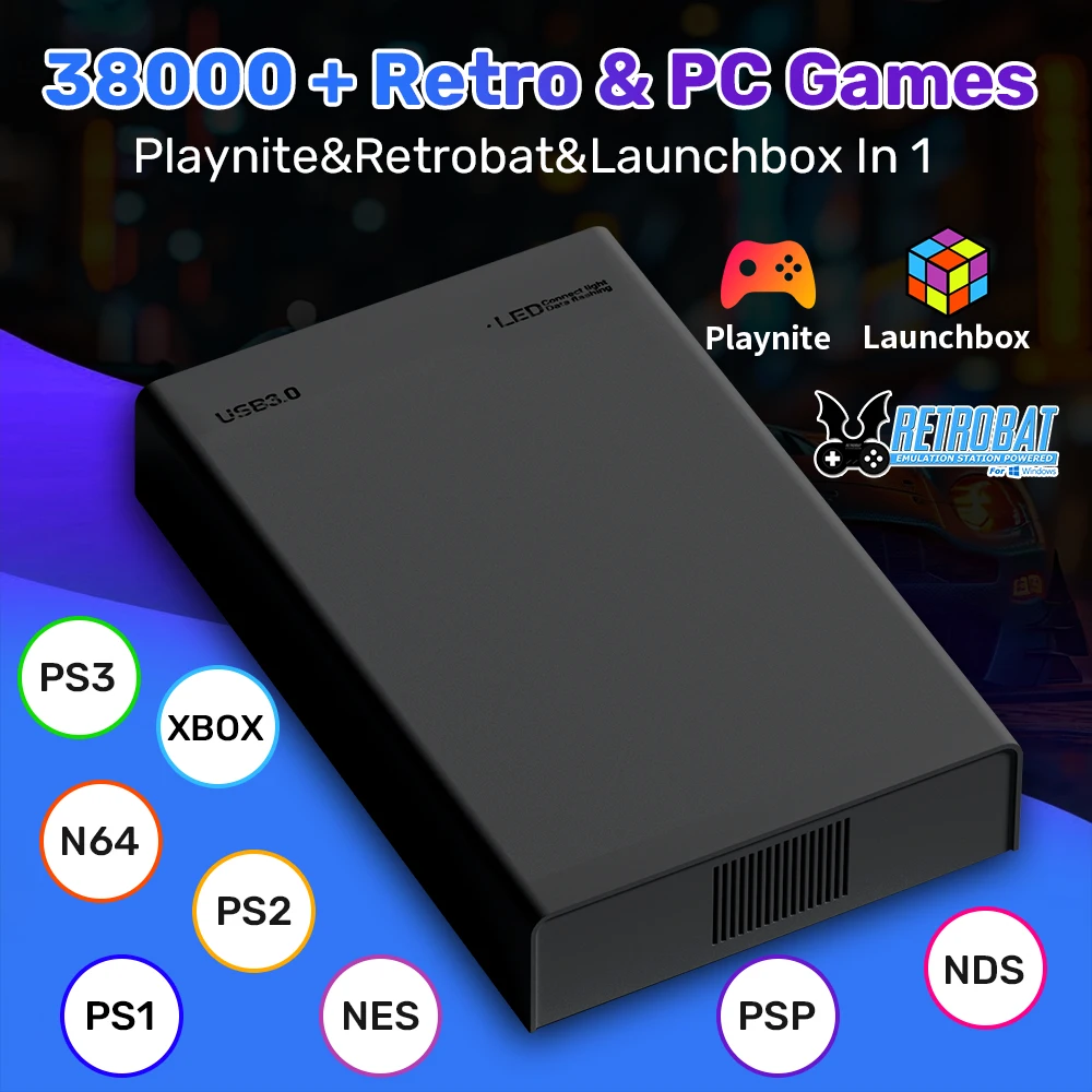 500G tragbare Videospielkonsolen für PS2/PS3/PS1/N64/Xbox/MAME/NDS/NES/PSP/DC/Wii, externe Spielfestplatte mit über 38000 Spielen