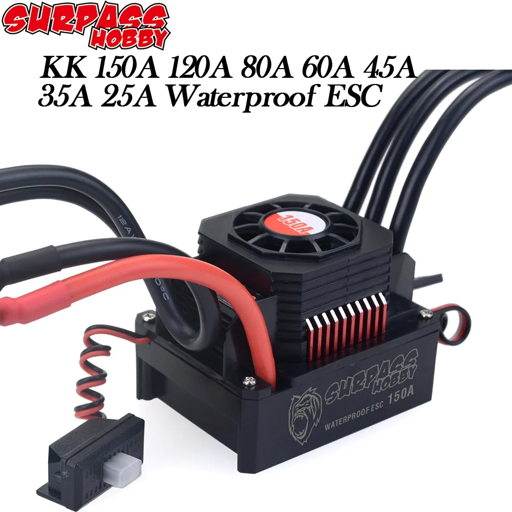 SURPASS HOBBY Wasserdichter bürstenloser ESC-Geschwindigkeitsregler T-Stecker 35A 45A 60A 80A 120A 150A für 1/8 1/10 1/12 RC Rennwagen