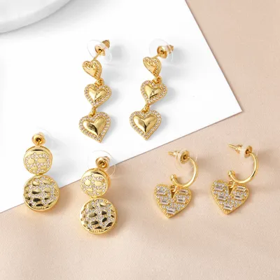 FLOLA String Heart Drop Earrings Zircon For Women Drop Earring Mother's Day Gifts Skull Pattern Gold