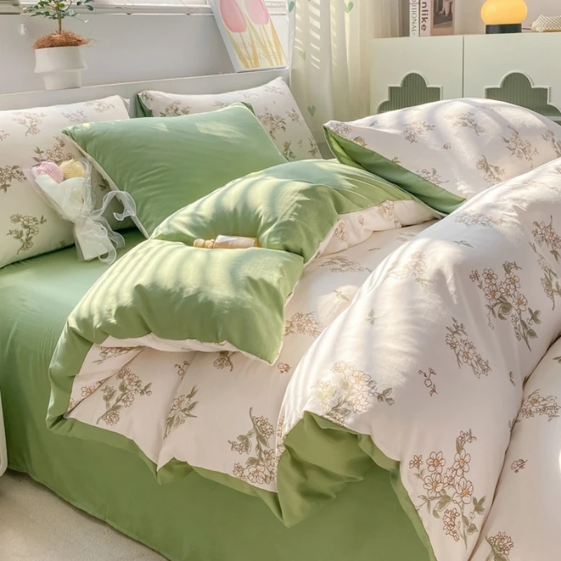 Blumen bettwäsche Set gewaschene Baumwolle Bettwäsche Set weiche Bett bezug Bettwäsche Kissen bezug Single Double Queen King Sommer Image