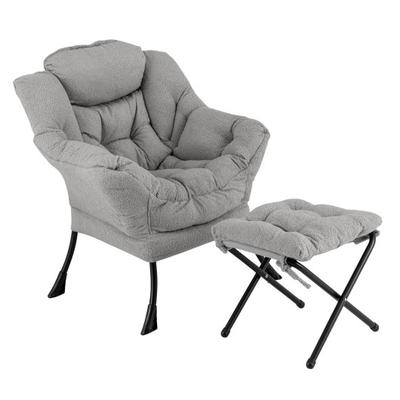 Costway Modern Accent Chair with Folding Footrest and Head Pillow-Gray