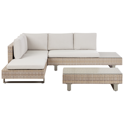 Gartenmöbel Set Cremeweiß und Beige Rattan Aluminium Textil inkl. Kissen 5-Sitzer mit verstellbarer Rückenlehne Terrasse Outdoor Modern