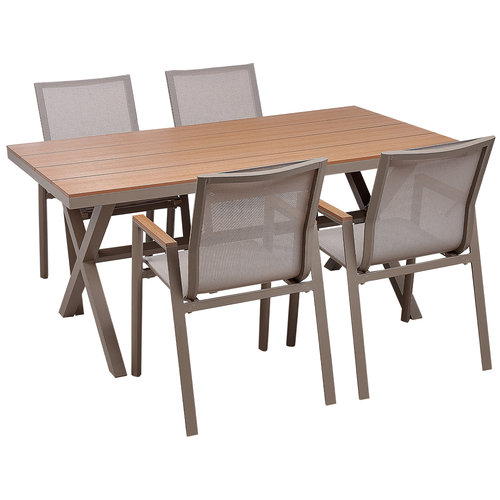 Gartenset Taupe aus Aluminium Kunstholz 4-Sitzer mit Tisch Stühle Modern für Garten Terrasse Außenbereich Outdoor