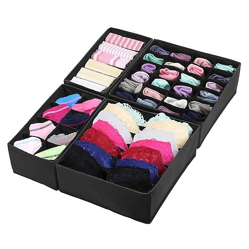 4 Stück Socken-Unterwäsche-Schubladen-Organizer-Trennwand, waschbarer ULG-Kommode-Schubladen-Organizer, faltbarer Oxford-Stoff, Schrank-Organizer und Aufbewahrungsboxen für Socken, Unterwäsche, Image