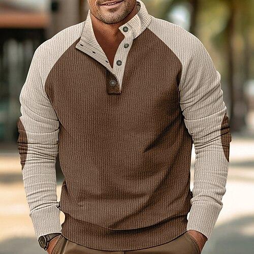 Herren Sweatshirt Pullover Schwarz Marineblau Braun Khaki Stehkragen Farbblock Patchwork Sport Natur Täglich Festtage Strassenmode Basic Brautkleider schlicht Frühling Herbst Bekleidung