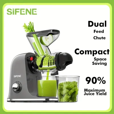 SiFENE Cold Press Juicer - Slow Masticating, High Yield for Fruits & Veggies, Dual-Mouth, Anti-Clog,