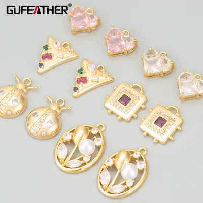 GUFEATHER MF19,jewelry accessories,18k gold rhodium plated,copper,zircons,hand made,charms,jewelry