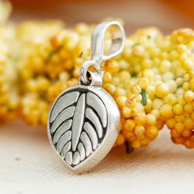 Luscious Leaf,'Leaf-Themed Taxco Sterling Silver Pendant from Mexico'
