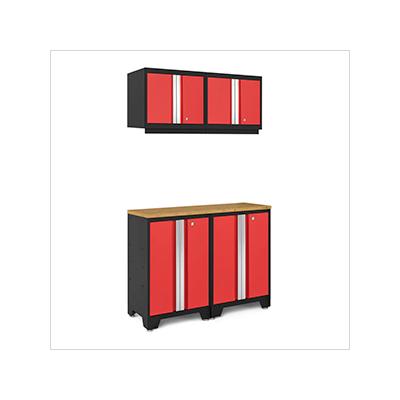 NewAge Garage Cabinets BOLD Series Red 5-Piece Set with Bamboo Top