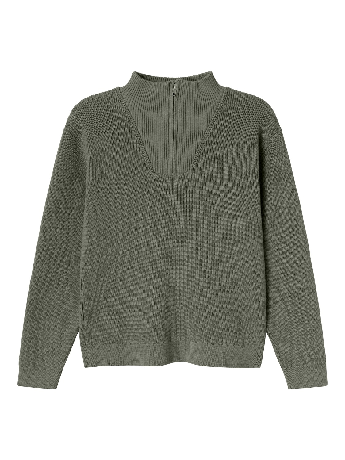Strickpullover NAME IT "NKMNESOLLE LS KNIT NOOS", Jungen, Gr. 134 (140), grün (tea leaf), Strick, Obermaterial: 80% Baumwolle, 20% Nylon, unifarben, normal hüftbedeckend, ohne Ausschnitt, Rippbündchen, Pullover, mit Troyer-Kragen Image