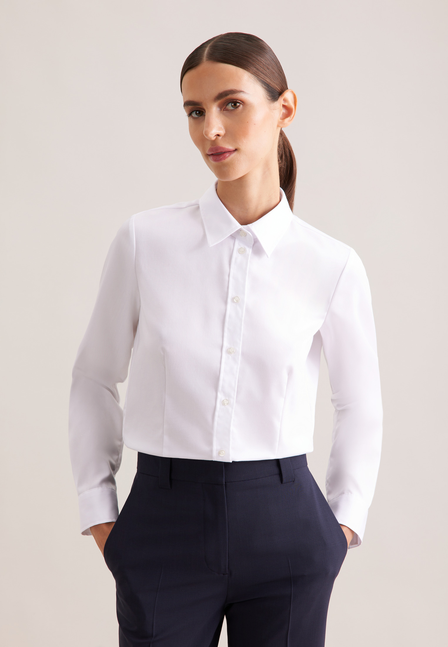 Hemdbluse SEIDENSTICKER "Schwarze Rose", Damen, Gr. L40, weiß, 100% Baumwolle, unifarben, regular fit, ohne Ausschnitt, Blusen Hemdbluse, 1/1 Kragen Uni