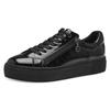 Plateausneaker TAMARIS, Damen, Gr. 39, schwarz, Lacklederimitat, unifarben, glänzend, sportlich, Schuhe, Freizeitschuh, Halbschuh, Schnürschuh mit T-Logoanhänger, vegan
