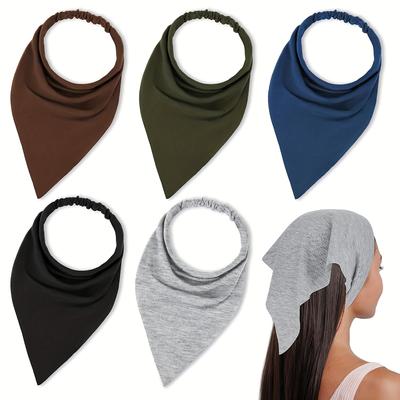 TEMU 5pcs Boho Chic Elastic Triangle Bandanas - Non-slip, Stretchy Head Scarves For - Versatile Solid Color Hair Accessories Travel