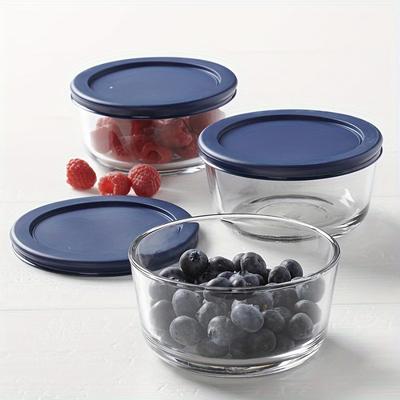 TEMU 3 Piece Glass Food Storage Containers With Lids, 2 Cup Round, For Kitchen, Bedroom, Food Organiser, Storage, Small Footprint, Durable, Easy To Clean, Dishwasher Safe, Extend Food Life