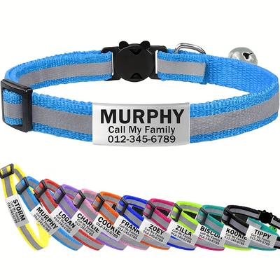TEMU Reflective Personalized Cat Collars With Bell - Customized Pet Collars For Safety And Style Image