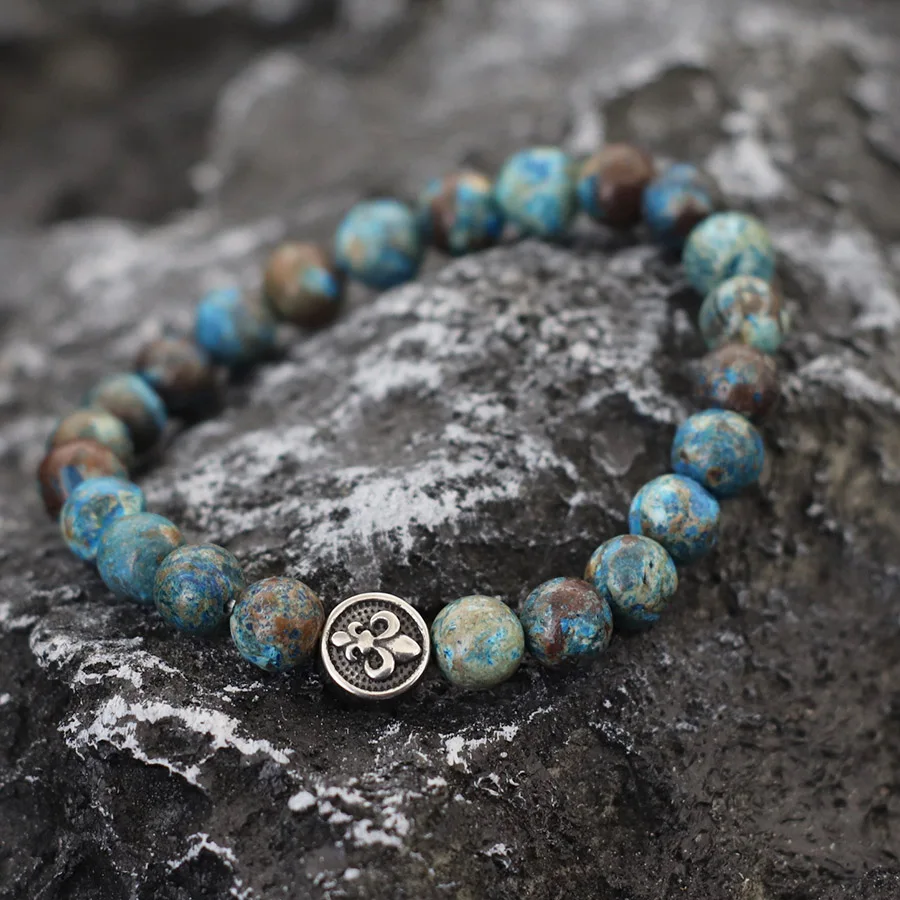 Bracciale in pietra naturale stile semplice per uomo Bracciale in filo di occhi di tigre di roccia vulcanica in metallo in acciaio inossidabile Regalo perfetto per fidanzato