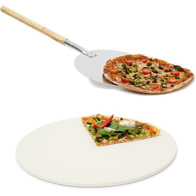 Relaxdays - 2 teiliges Pizza-Set, runder Pizzastein Cordierit, für Backofen und Grill,