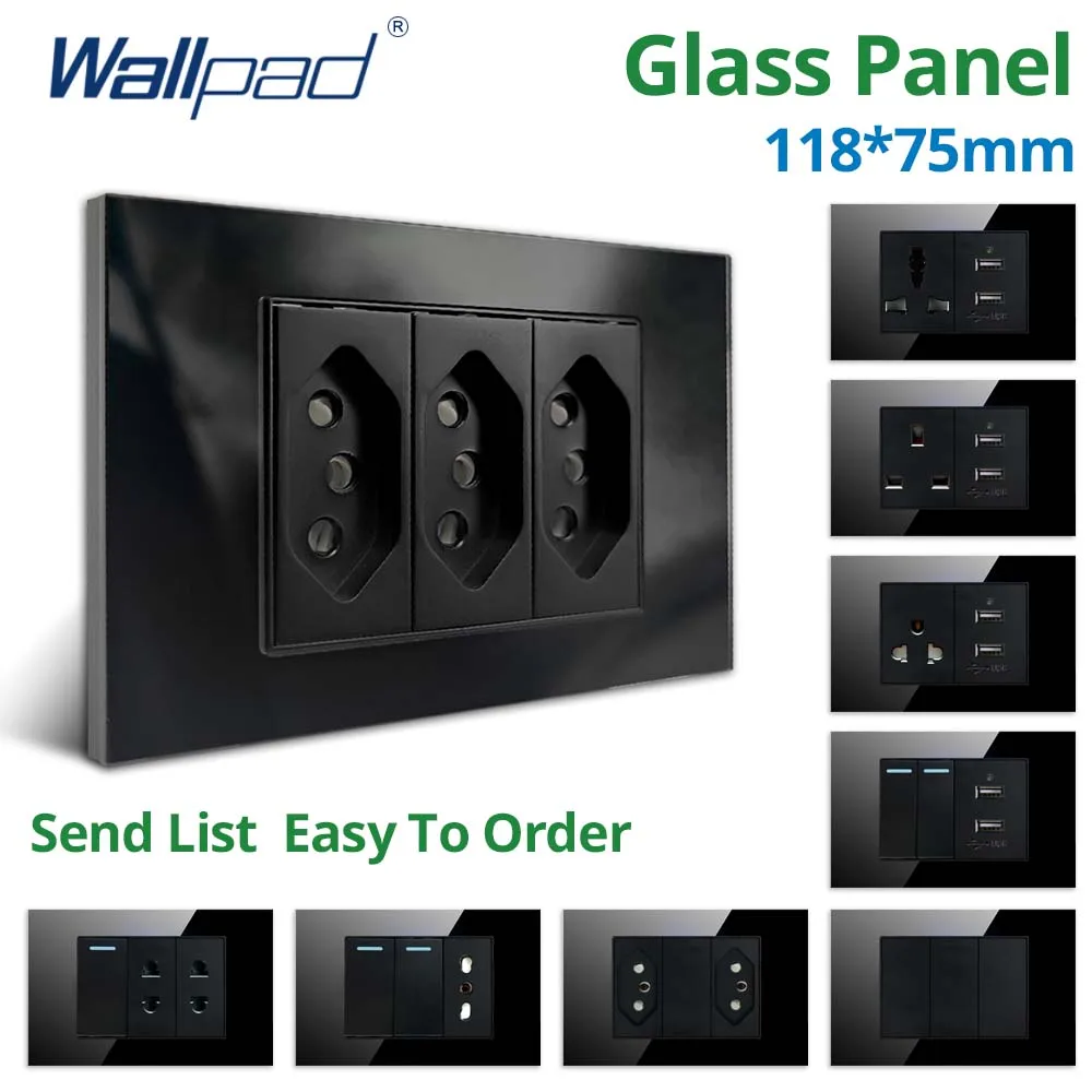 Wallpad Schwarz gehärtetes Glas Panel 1 2 3 4 Gang Reset Zwischenwand Lichtschalter Brasilien EU US Steckdose Wipptaste 118 * 75 mm Image