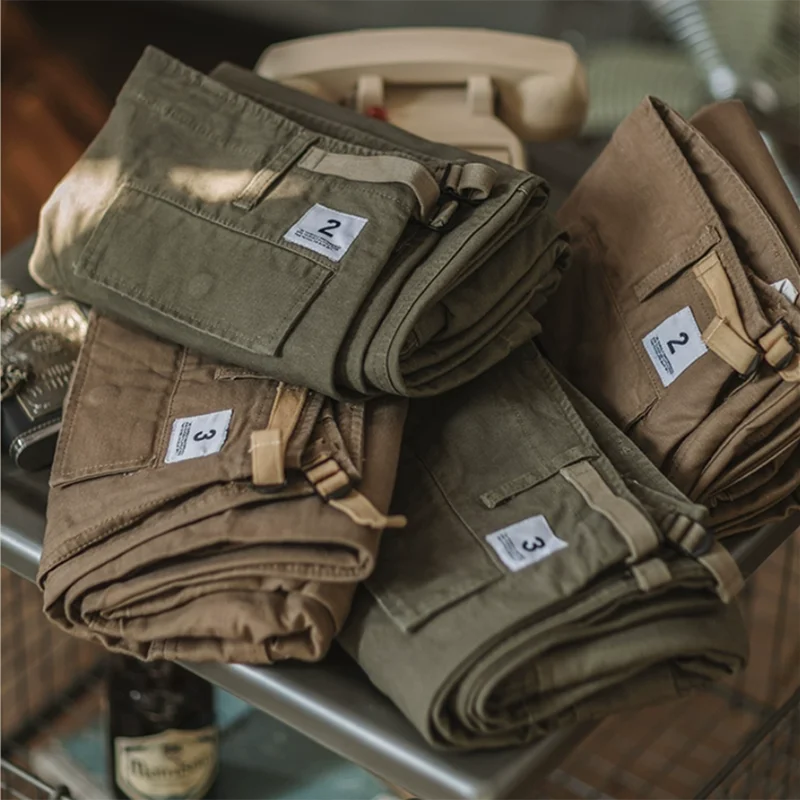 Schwere Baumwolle Camouflage Cargo hose Herren lose gerade Herren Freizeit hose Multi Pocket Outdoor Camping Trekking Longs Image