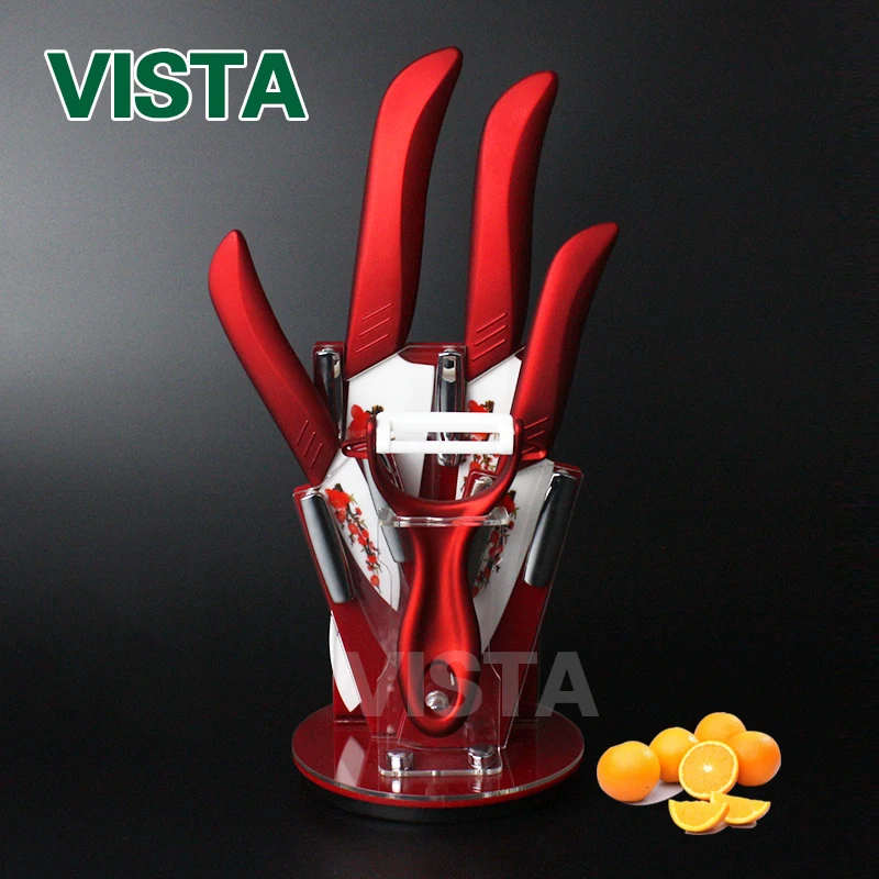 Küchenmesser Blumen druck Set 3 "4" 5 "6" Keramik messer Set mit Ständer Keramik messer mit Schäler und Griff Image