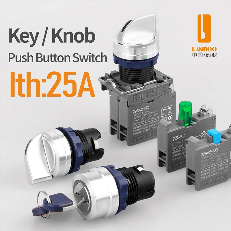 Lanboo 110 gang schlüssel kopf druckknopf knopfsc halter verriegelung 1 no1nc mit lampe grün bule 9-24v 220v v Image