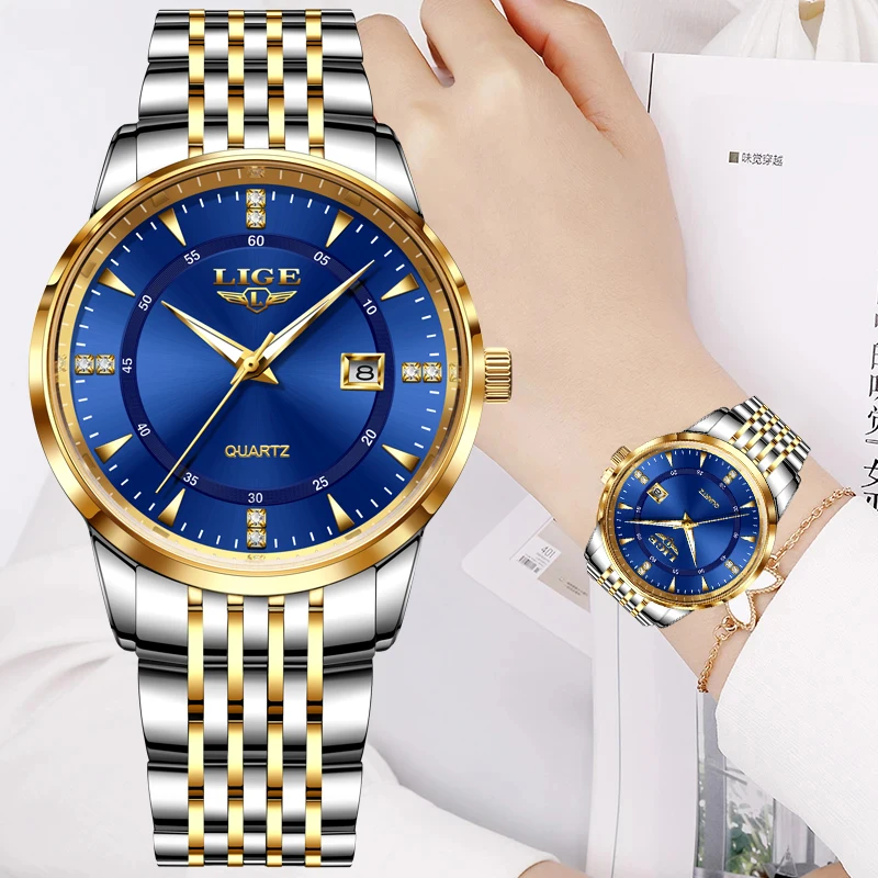LIGE Neue Gold Uhr Frauen Uhren Damen Kreative Stahl frauen Armband Uhren Mode Wasserdichte Chronograph Relogio feminino Image