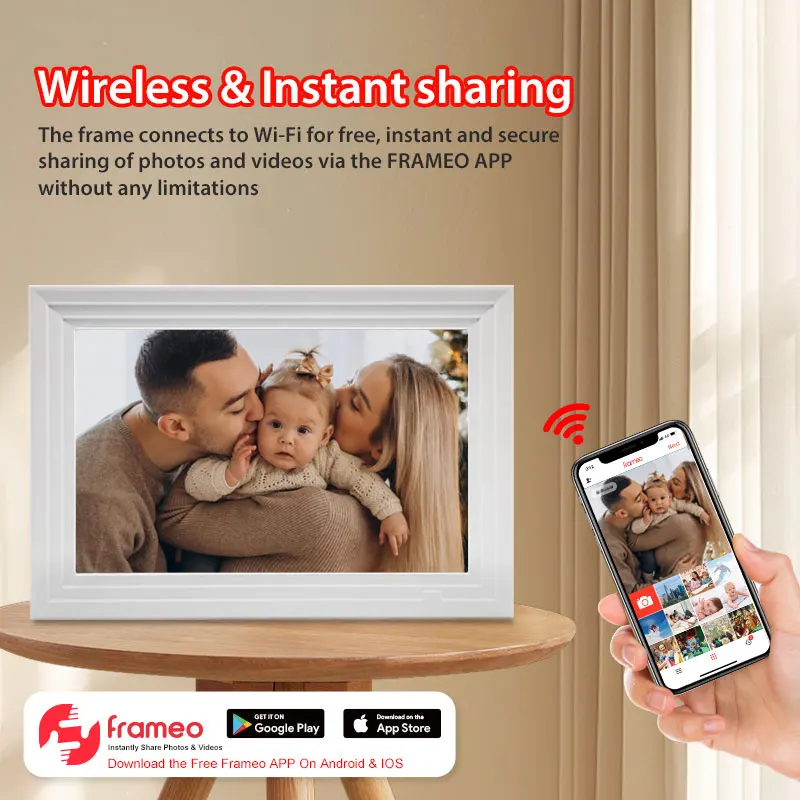 10,1 Zoll White Cloud Fotoalbum WIFI Digital Frame Frameo APP mit internem 32G-Speicher 1280 x 800 IPS-Bildschirm Image