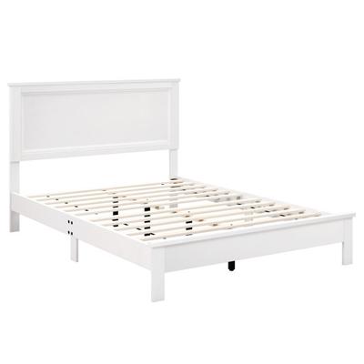 Costway Full Size Platform Slat Bed Frame with High Headboard-White