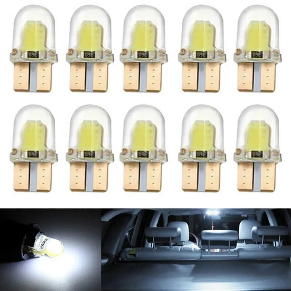 Lumières de voiture 10 pièces LED blanche T10 W5W COB Canbus Silicone plaque d