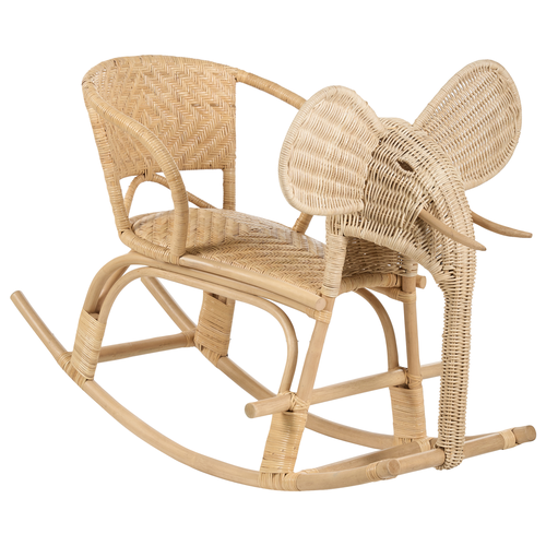 Kinder Schaukeltier Naturfarben aus Rattan Elefantenform Handgefertigt Indoor Terrasse Boho Stil für Kinderzimmer