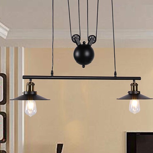 Pendelleuchte mit 1/2/3 Lichtern, Seilzug, für Inneninseln, verstellbar, industrieller Vintage-Kronleuchter im rustikalen Stil für Spielzimmer, 2,13 m/2,44 m/2,74 m Tische, Vintage-Küchenleuchte für Image